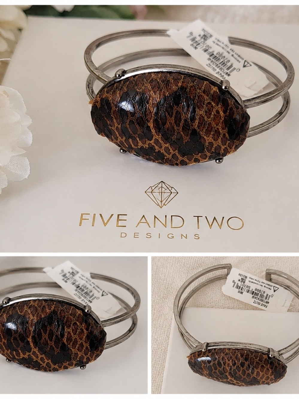 new directions Brown and Black Leopard-Print Cuff Bracelet